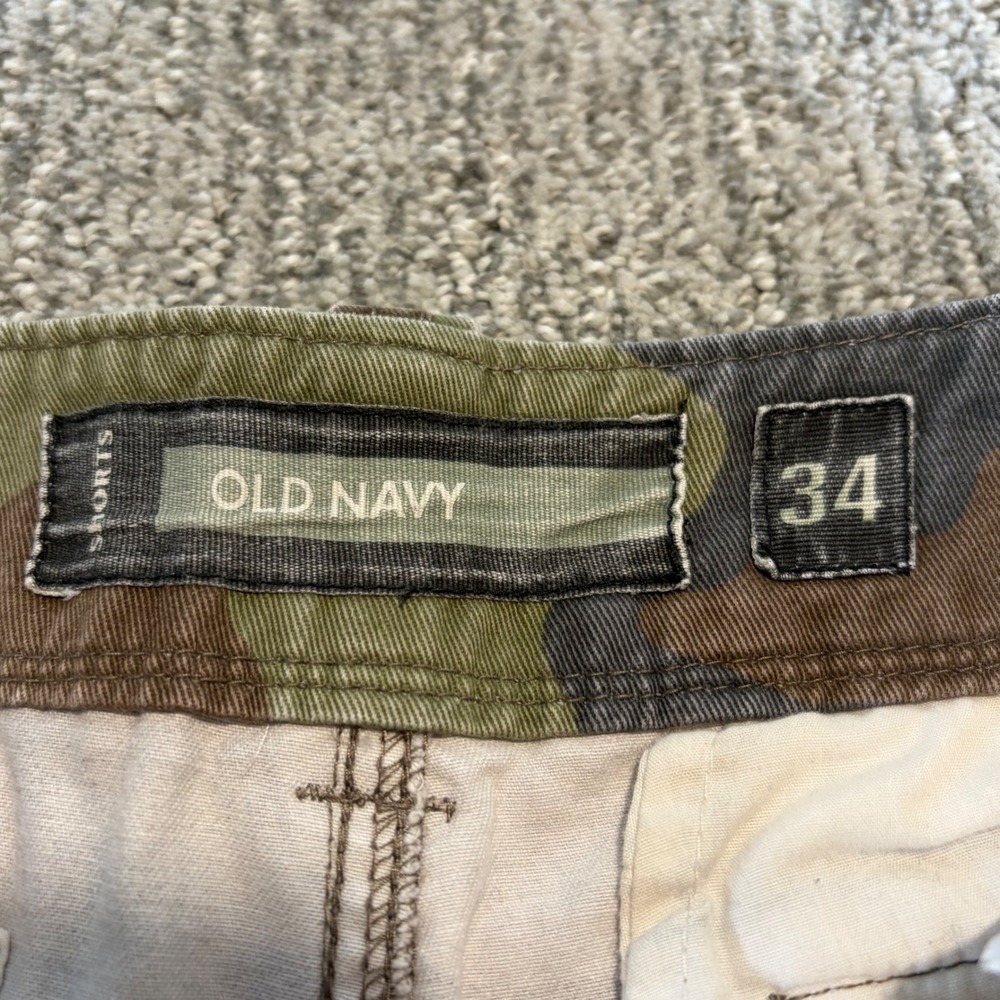 VTG Old Navy Cargo Shorts Mens 34 Green Camo Cotton Woodland Military Casual - Picture 2 of 6
